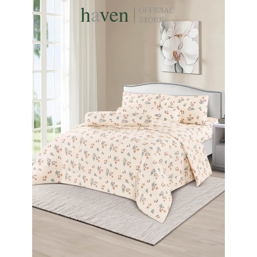 Haven ชุดผ้าปูที่นอน 5 ชิ้น ประกอบด้วย ผ้าปู ปลอกหมอน ปลอกหมอนข้าง ผ้า Microtech ทอพิเศษ ลดการสะสมขอ