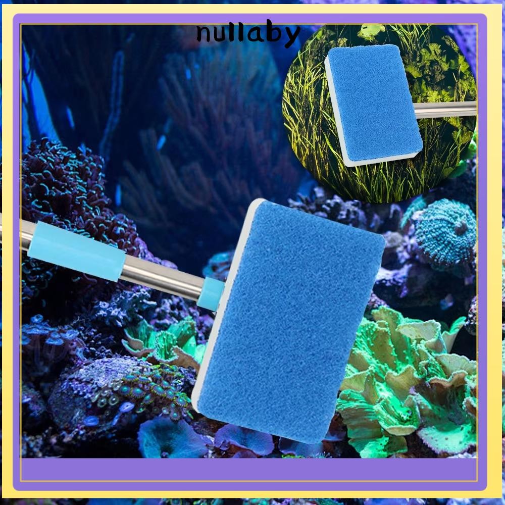 NULLABY แปรงทําความสะอาดฟองน้ําถัง, เครื่องล้างปลาตู้ปลาด้ามยาวพิเศษสองด้าน, เครื่องมือทําความสะอาดผนังด้านในมัลติฟังก์ชั่น 180° แปรงทําความสะอาดตู้ปลาแบบปรับได้