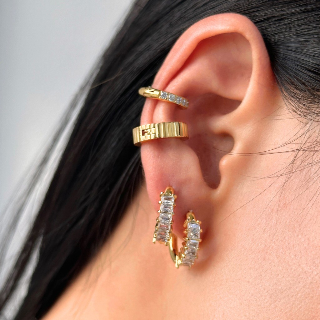 URPALS ต่างหูห่วง ตัวเรือน Stainless ชุบทอง18K ฝังเพชร CZ ไม่ลอกไม่ดำ แพ้ง่ายใส่ได้