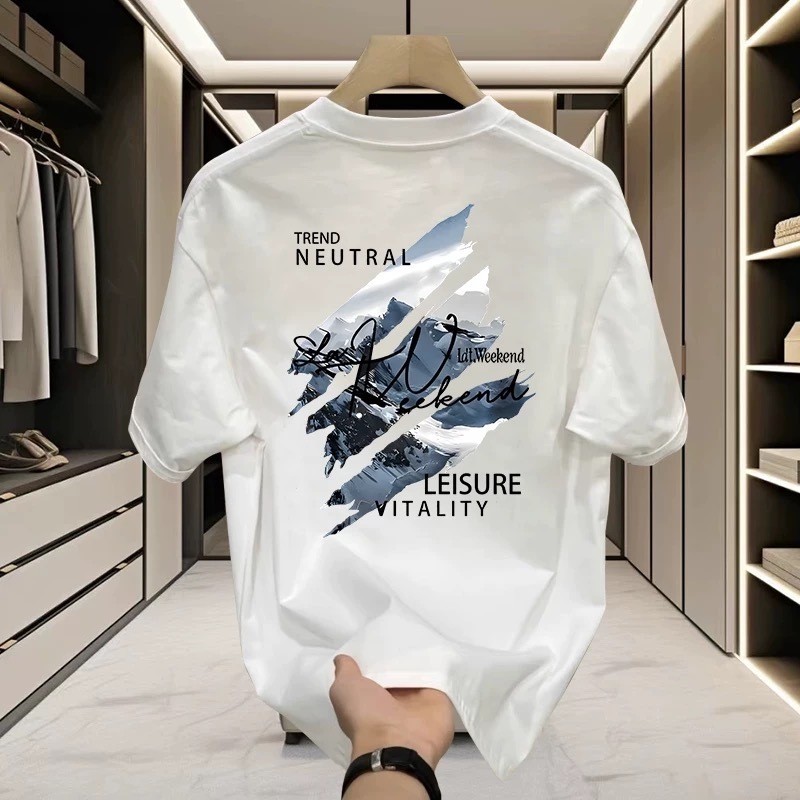 Y-T เสื้อยืด oversize ผ้าฝ้าย ลาย "TREND NEUTRAI" เสื้อยืดชาย สกรีนลาย สวมใส่สบาย ไม่หดตัว แฟชั่น เสื้อเท่ๆ แนวสตรีท