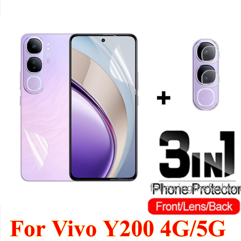 3 ใน 1ด้านหน้าและด้านหลังฟิล์มไฮโดรเจลนุ่มสําหรับVivo Y200 5G 2024 vivo Y200 Y300 4G 5G 2024 ฟิล์มป้องกันคลุมทั้งหมดใสหน้าจอกล้องเลนส์Protectorไม่แก้ว