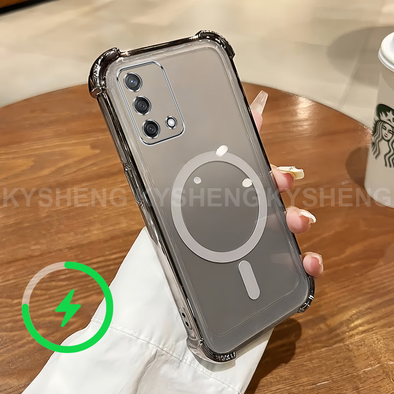 สําหรับ OPPO A74 4G A95 5G เคสโทรศัพท์ TPU ชาร์จแม่เหล็กสี่มุม anti drop โปร่งใส soft shell WBQ - รูปที่ 3