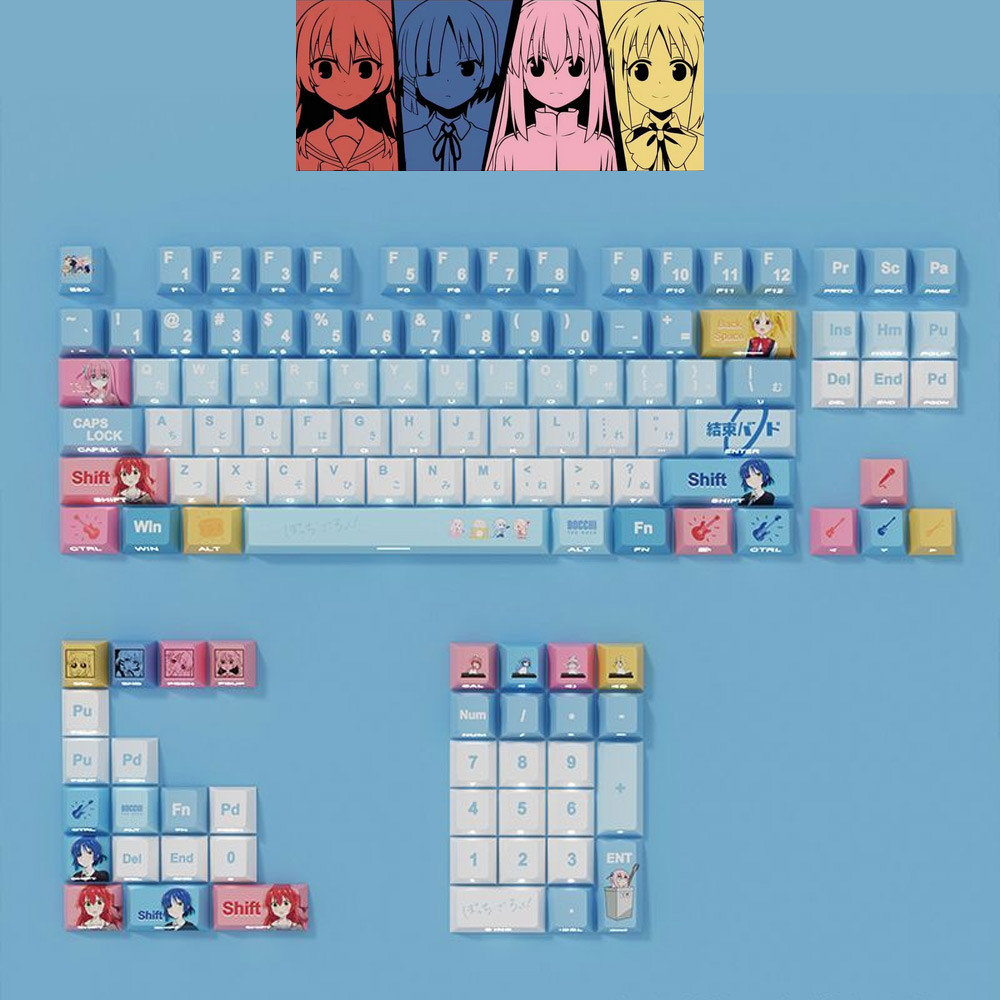 Bocchi The Rock Keycap Cherry Profile 122 คีย์ PBT Letter พิมพ์ด้านข้าง LED Transmission Wooting EZ6