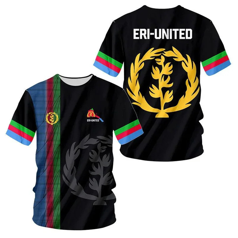 3D พิมพ์แอฟริกา Zone Eritrea ธงเสื้อยืดผู้ชาย สัญลักษณ์แห่งชาติ แขนสั้น O-คอ Tops Street Sport Tees