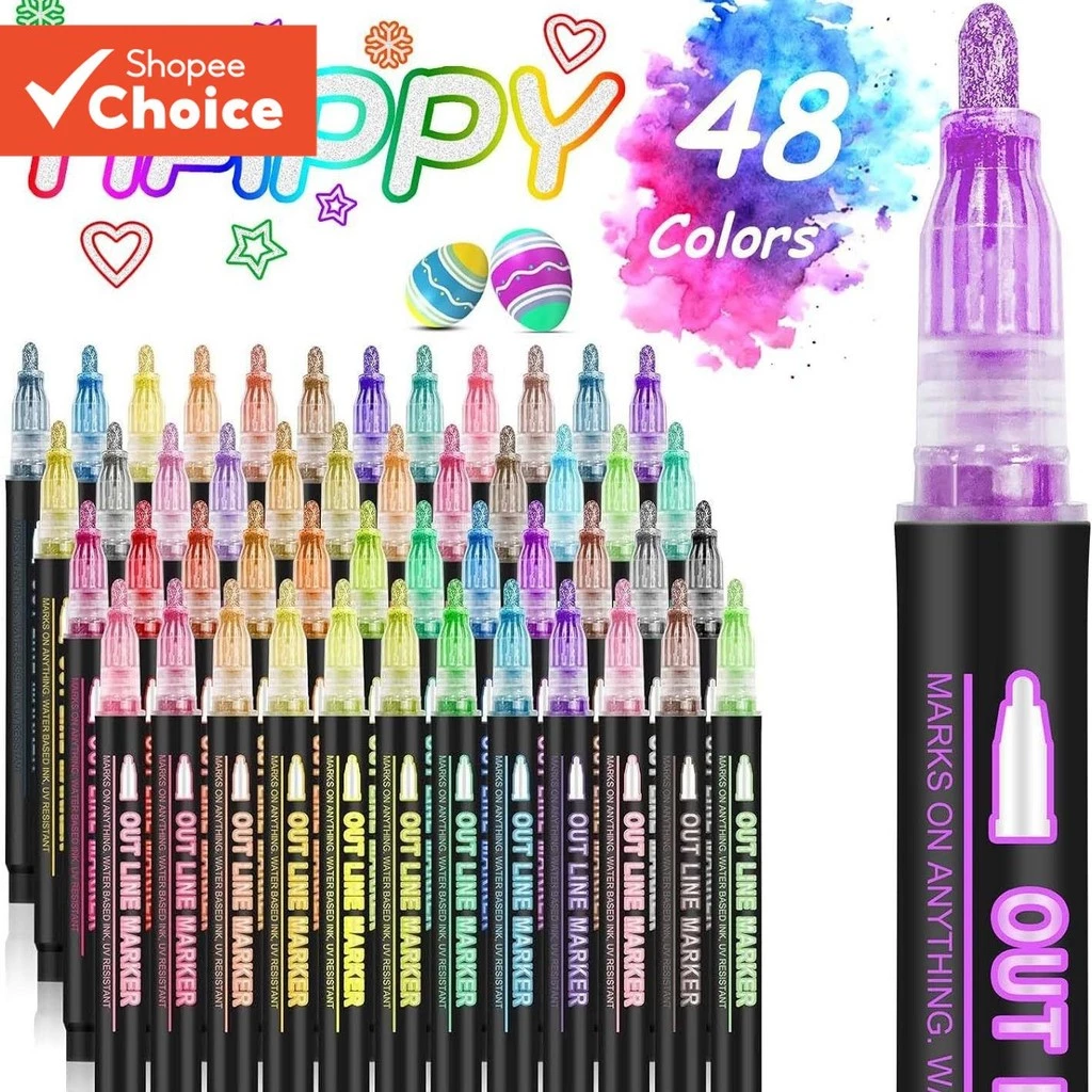 8/12 สี Outline Marker ชุดปากกา Metallic Double Line Art Contour ปากกาสําหรับการวาดภาพการประดิษฐ์ตัวอักษรการ์ดทํา - อุปกรณ์ศิลปิน