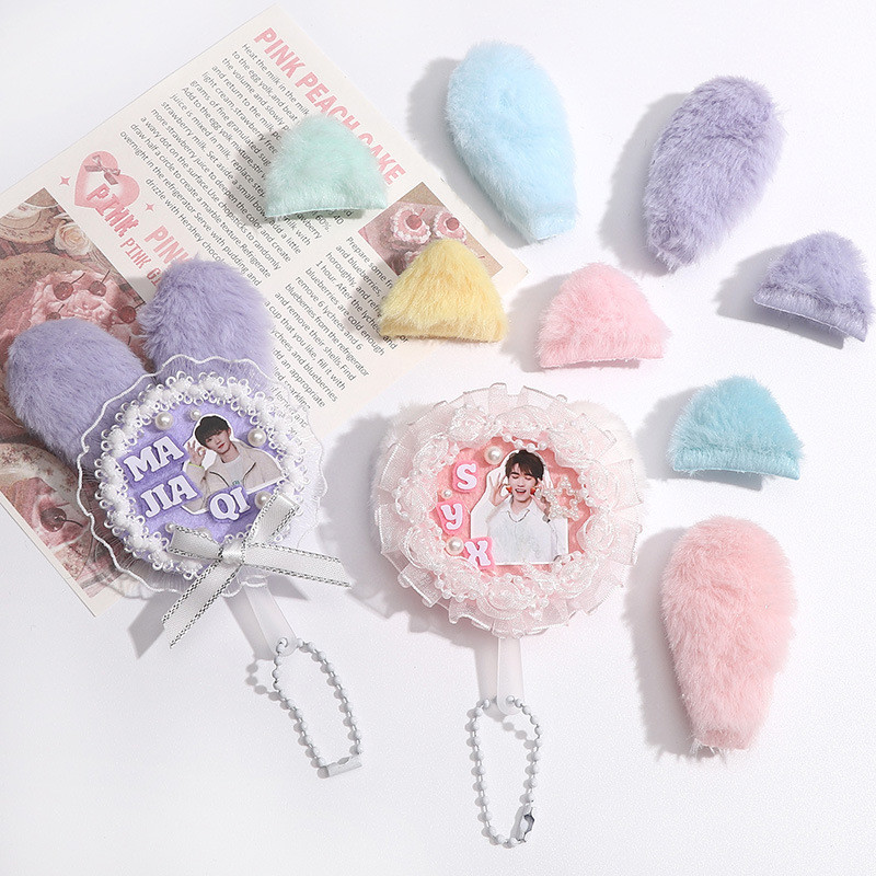 แฟชั่นเกาหลี ผ้าโพลีเอสเตอร์ หูสองด้าน นุ่มน่ารัก ฟูฟ่อง กระต่าย DIY วัสดุพัดลมทำมือ อุปกรณ์ตกแต่งทำมือ