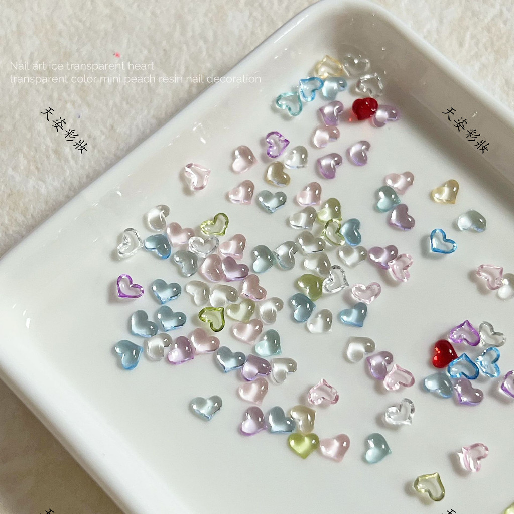 50 สีโปร่งใสมินิขนาดเล็กรักอุปกรณ์ทําเล็บหัวใจเรซิ่นใสอุปกรณ์ตกแต่งเล็บ