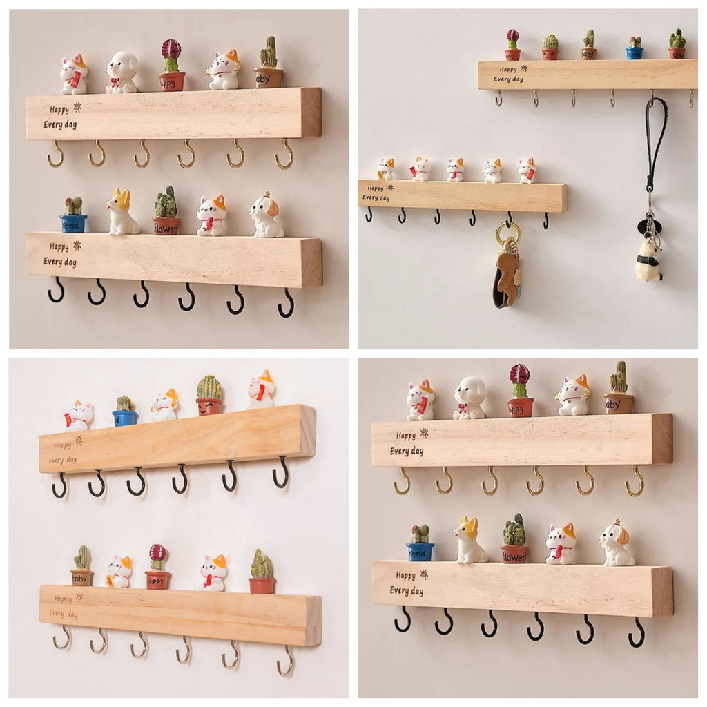 ติดผนังตะขอไม้ Punch-ฟรี Key Home Organizer แขวนผู้ถือ Creative ประตูตกแต่ง