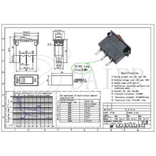 ROCKER SWITCH ST-001 Circuit Breaker 10A 15A 12V 250V สวิตซ์รางปลั๊กไฟ มีไฟแดง สวิตซ์กระดก 10แอมป์ 15แอมป์ 3ขา