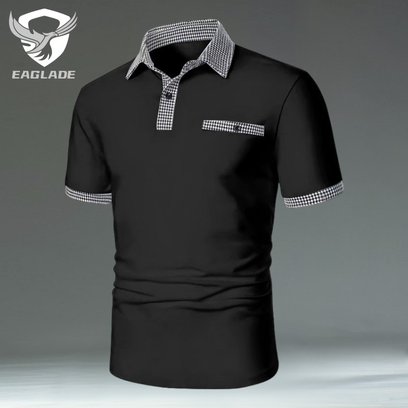 EAGLADE เสื้อยืดโปโลผู้ชายคอปกสําหรับผู้ชายยืดสีดํา K11