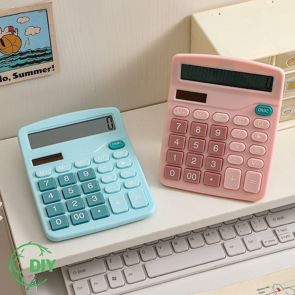 [สีฟ้า /สีชมพู]ใช้ถ่านหรือแสงก็ได้ เครื่องคิดเลขปุ่มใหญ่ จอใหญ่ 12Digits Calculator ช่วยคำนวณ ช่วยในการทำบัญชี