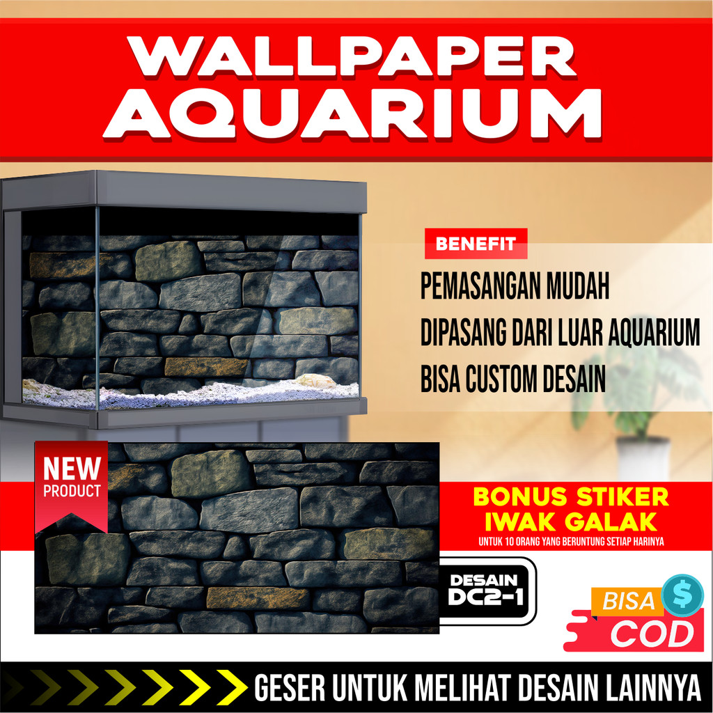 3D REAR AQUARIUM BACKGROUND WALLPAPER สติ๊กเกอร์ ROCKSTONE PICTURE THEME DC2