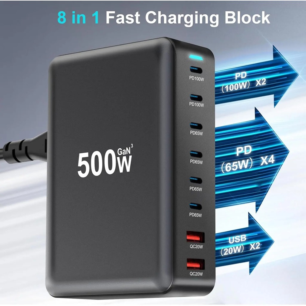 ILEPO Charger USB Docking Station 8 Multi Port Type C PD QC GaN3 500W - YFY-IQ47