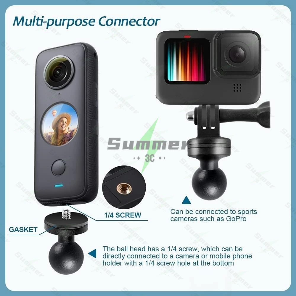 ขายึดกล้องติดรถจักรยานยนต์และจักรยาน 360° พร้อมขาตั้งโลหะ 1/4 สำหรับ GoPro Hero13/12/11/10/9 สำหรับ DJI Action Cameras thumbnail 8