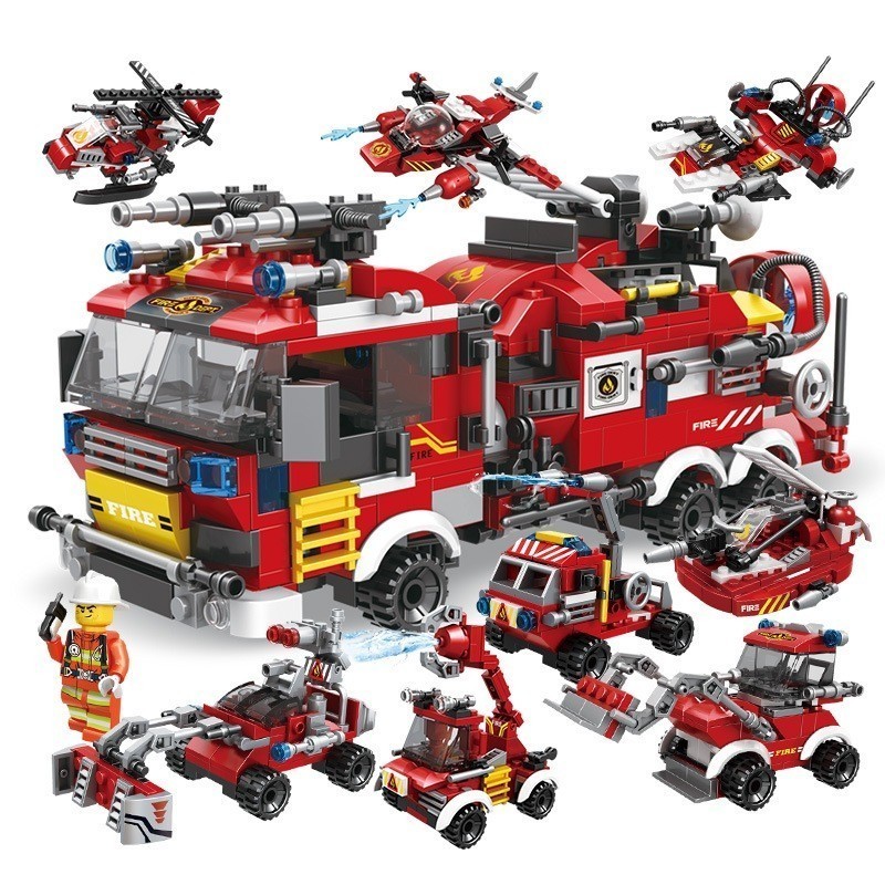 8 In 1 Assembled City Fire Truck Model,ของเล่นทางปัญญาสําหรับเด็กประกอบ Fire Squad l Kids
