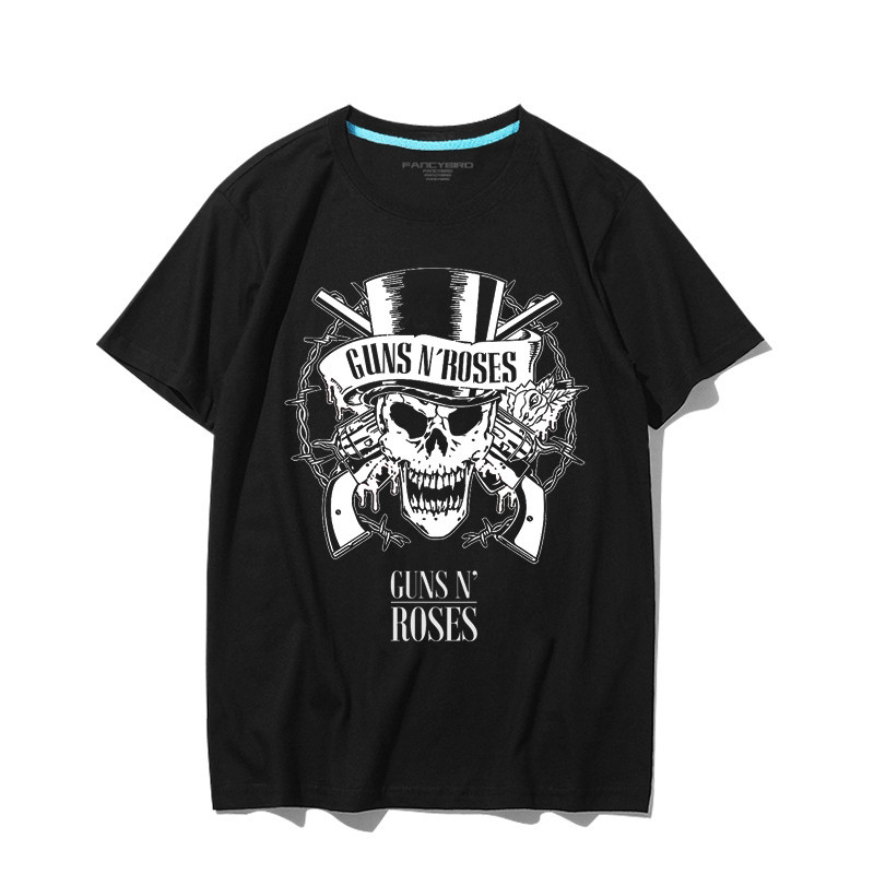[ Cotton] Rock Guns N Roses Guns and Roses Guns Flower Band พิมพ์ผ้าฝ้ายแท้เสื้อยืดคอกลมแขนสั้น สวมใ