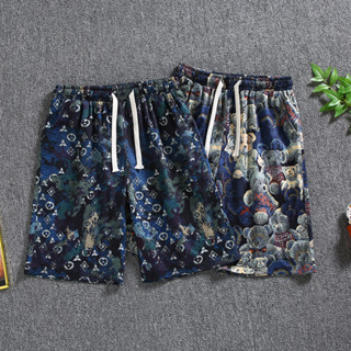 MUHANLU กางเกงขาสั้นผู้ชายลายหมี ผ้าหนังไก่ ทรงหลวม มีกระเป๋…