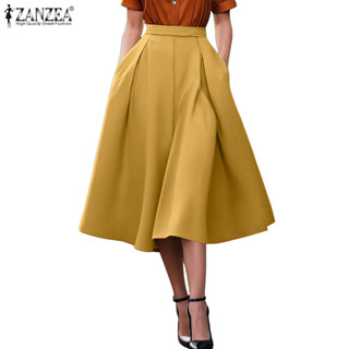 ZANZEA ผู้หญิงวินเทจแฟชั่นปาร์ตี้เอวยางยืดกลับจีบกระโปรงกระเ…