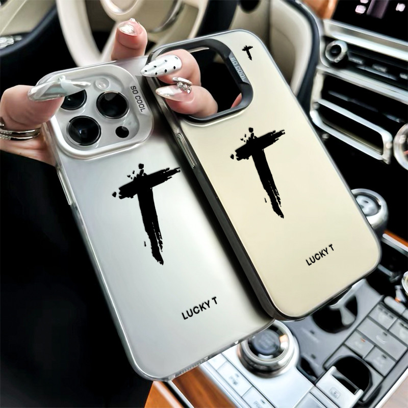 สต๊อกไทย เคสสำหรับไอโฟน11 ตัวอักษรTที ทีเชอะ เคสป้องกันมือถือ for IPhone 13 12 7Plus 14 15 11Pro MAX XR XS XSMAX SE2020