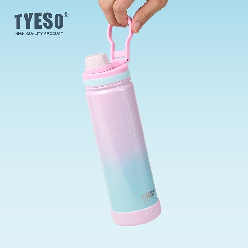 TYESO ขวดน้ำสุญญากาศ 600ml/750ml สีพิเศษ Aurora Rainbow สำหรับพกพาออกกำลังกาย เดินทาง ใช้ในรถ ขวดสแตนเลส 2 ชั้น