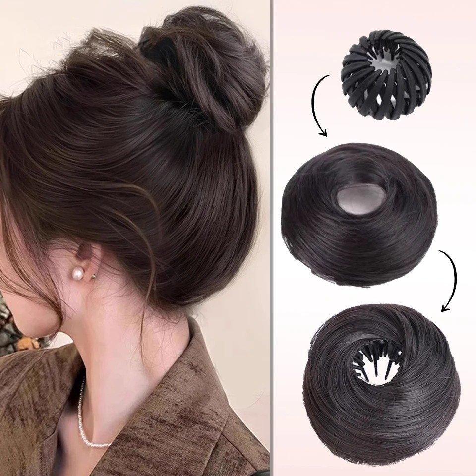 ปรับรังนก Bun Hairpiece คลิปสำหรับผู้หญิงปุยด้านข้างผมปลอมห่อดesignสมจริง Voluminous
