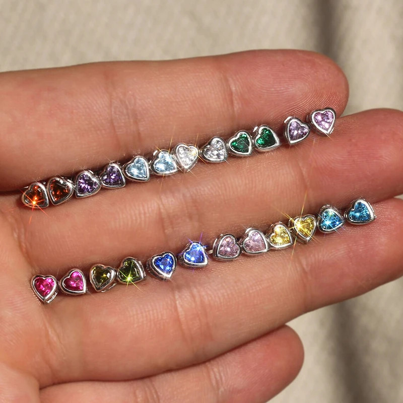 925เงินสเตอร์ลิงสายรุ้งหัวใจที่มีสีสันczต่างหูสตั๊ดขนาดเล็กสําหรับสาวอร่อยหูเจาะอุปกรณ์เสริมแฟชั่นเครื่องประดับอเนกประสงค์ส