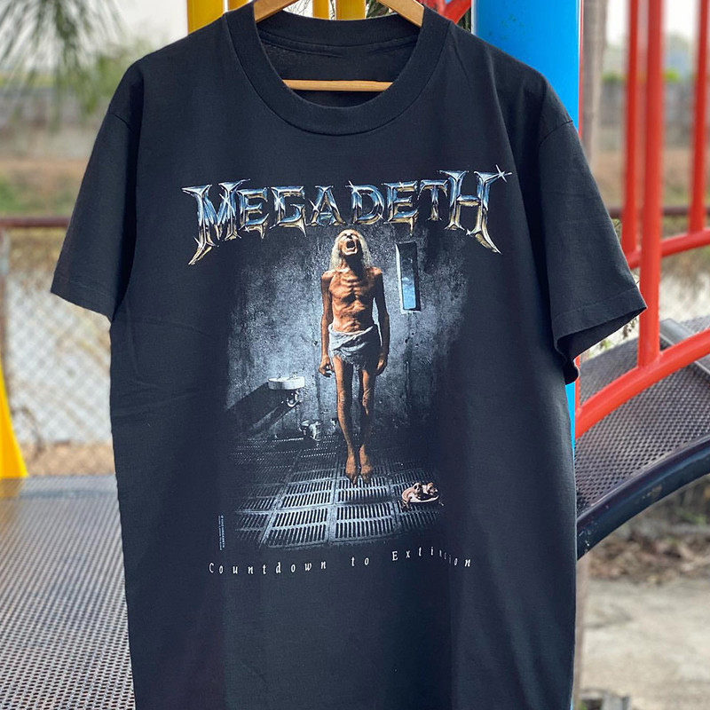 Cotton MEGADETH (MEGADETH) Band Theme T-Shirt: ใช้ "MEGADETH" Lettering Matching "Connown to Extinction" Album Related D