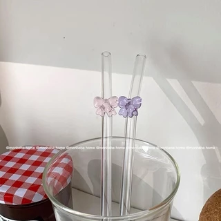 หลอด insหลอดดูดมีโบว์ วัสดุแก้ว สวยมาก พร้อมส่ง