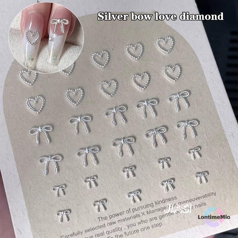 LontimeMio] 10pcs Alloy Bowknot Love Nails Art Charms ตกแต่ง 3D โลหะหรูหรา Silver Bows รูป Jewellery DIY เล็บออกแบบอุปกรณ์ใหม่