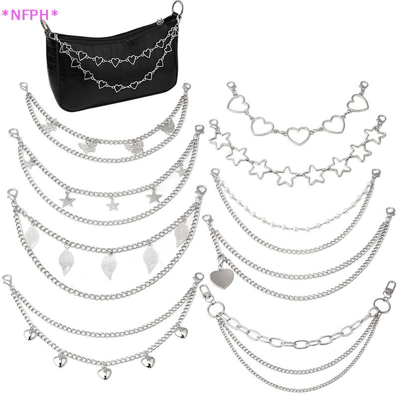 NFPH> สายโซ่โลหะหลายชั้น DIY บุคลิกภาพหัวใจจี้ดาวกระเป๋าสะพายไหล่สายโซ่ใหม่