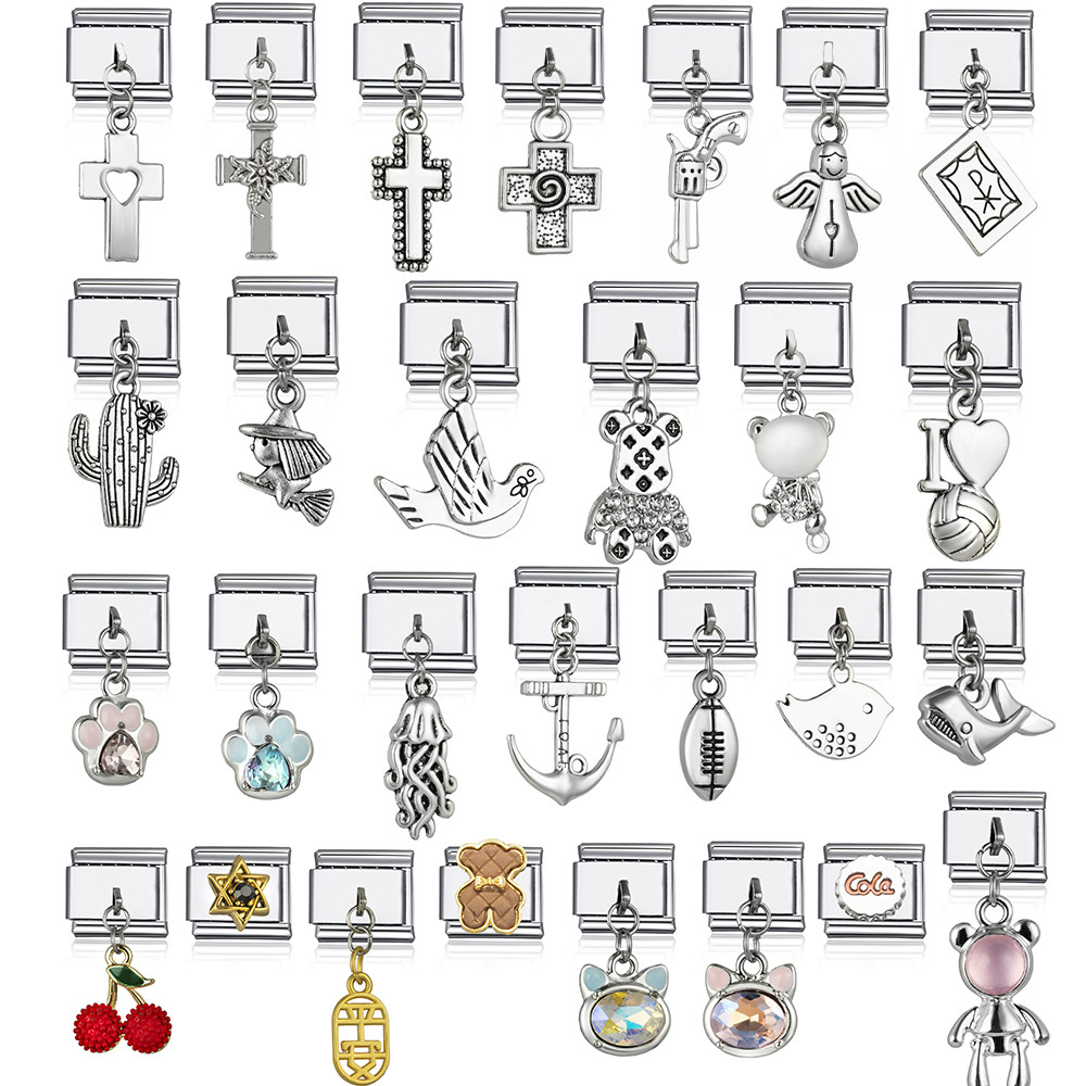 สร้อยข้อมือยางยืดสแตนเลส Silver Flora และ Fauna Angel จี้ Cherry Module สร้อยข้อมือเสน่ห์อิตาลี