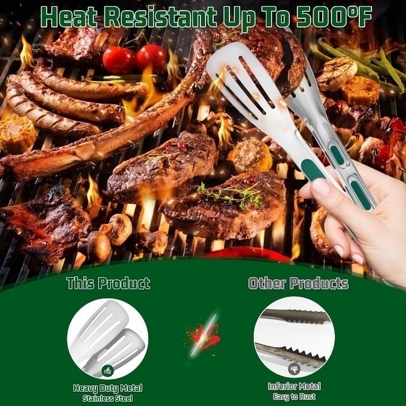 คลิปหนีบอาหารสแตนเลส 7/9/12 นิ้ว - ด้ามจับกันลื่นซิลิโคน บาร์บีคิว ตอง -เครื่องมืออบในครัว,1/3ชิ้น - รูปที่ 3