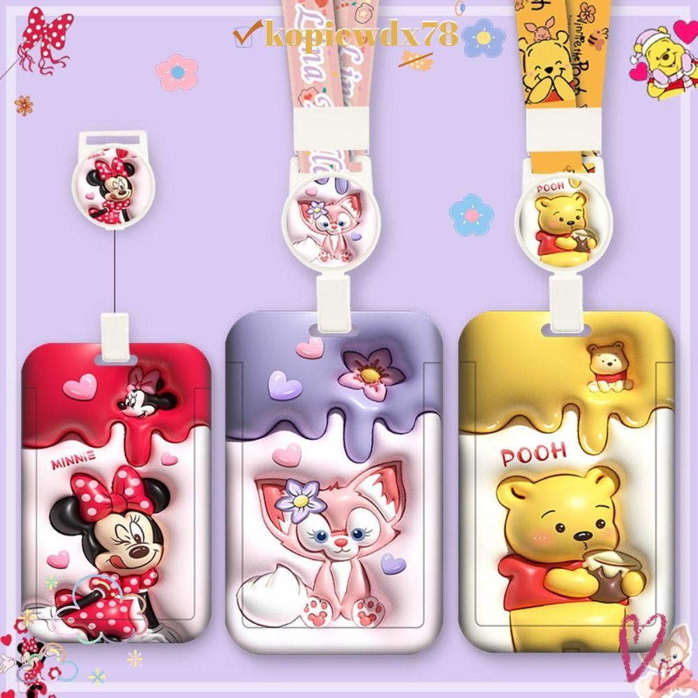 KOPIEWDX78 ที่ใส่บัตรลายการ์ตูน โพลีเอสเตอร์พร้อมที่ใส่บัตรประจําตัวเชือกเส้นเล็ก, ปกการ์ด ABS น่ารัก