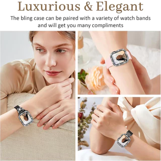 Diamond Full Coverage Tempered Glass Cover สําหรับ Apple Watch 10, 9, 8, 7, 6, SE ขนาด 40/41/42/44/45 มม. พร้อมขอบเพชร