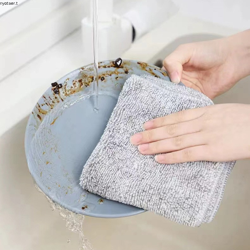 nyotaer.thBamboo Charcoal Fiber Rag Soft Cleaning Dish Towel Kitchen ผ้าขนหนูดูดซับหนา