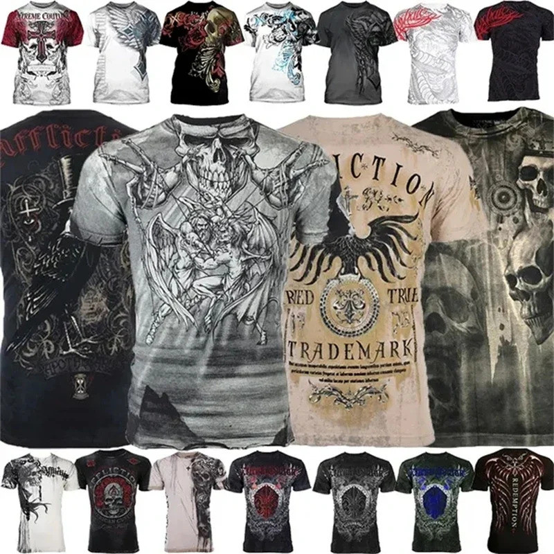 Vintage T เสื้อสําหรับชาย 3D พิมพ์ Archaic โดย Afflicection เสื้อยืดกราฟิก Goth Punk Y2k Streetwear Tees Harajuku ผู้ชายเสื้อผ้า Tops