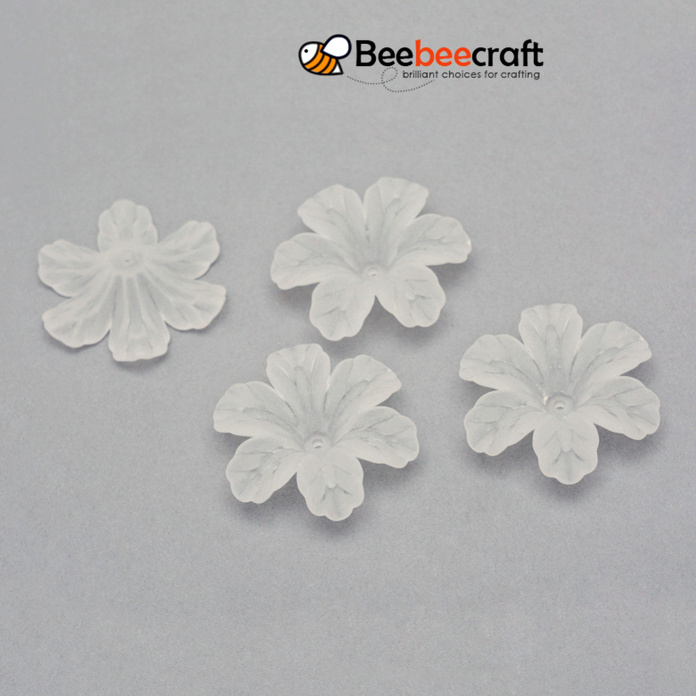 20 ชิ้นลูกปัดอะคริลิคใส Frosted ดอกไม้สีขาวครีม 32.5x29.5x8.5 มม.: 1.5 มม.