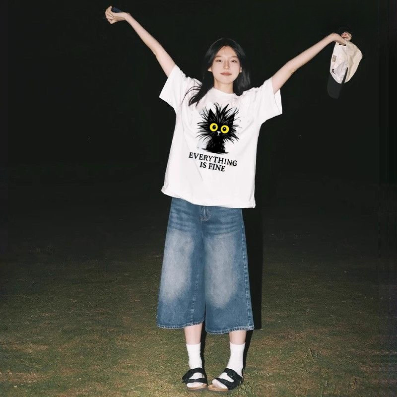 【ส่งจากกทม】เสื้อยืดสีขาว/ดำ เสื้อคอฟิต oversize สไตล์เกาหลี ผ้าคอตตอน 100%  สำหรับชญ F9002 สินค้าราค