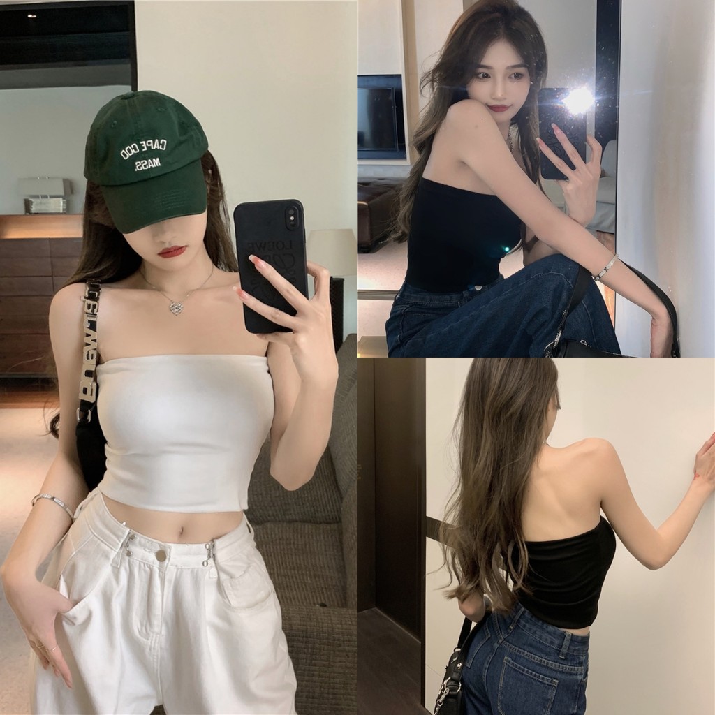 🤎Bonnie🤎เสื้อเกาะอก ยืดพอดีตัว เกาหลีสไตล์ เสื้อครอป หลากสี เข้ากับทุกการแต่งกาย ใส่สบาย ราคาถูกที่สุด