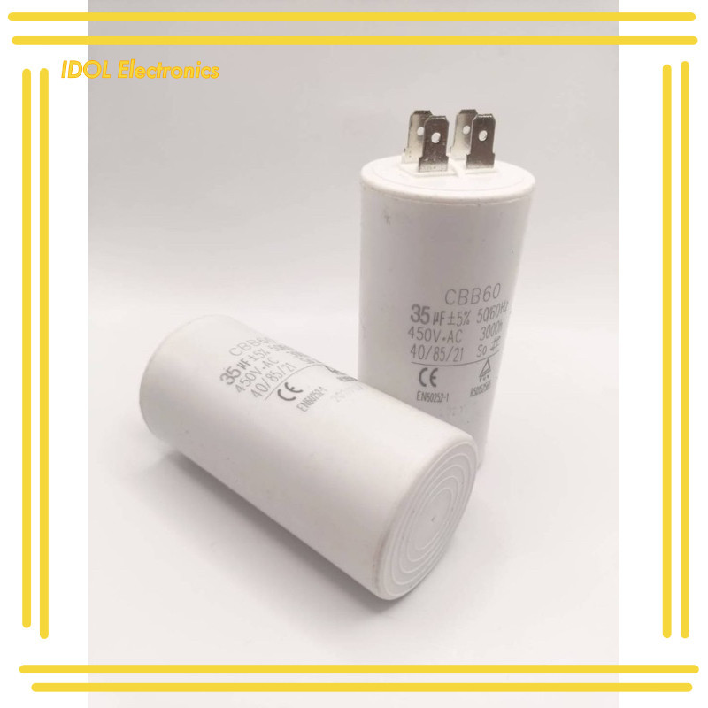 ราคาถูก! CAPACITOR คาปาซิเตอร์ 35 uF 450V. ชนิดเสียบ เพื่อใช้กับปั้มน้ำหรือมอเตอร์ต่างๆC35 UF450v ขา