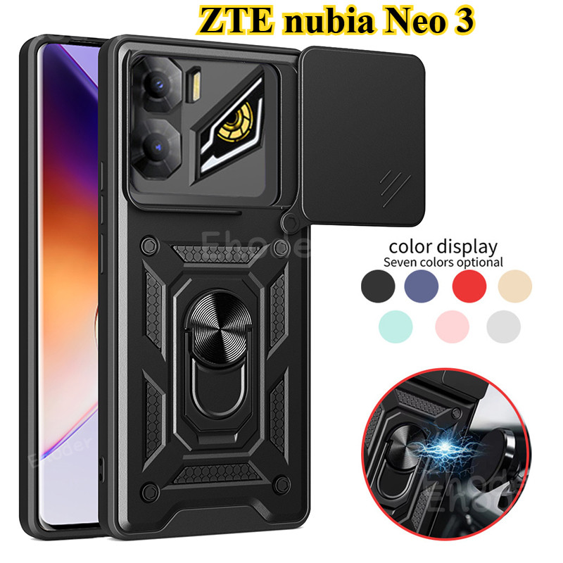 เกราะกันกระแทกสําหรับ ZTE nubia Neo 3 2 5G 2025 เคสโทรศัพท์ Push Pull กล้องป้องกันกรณีสําหรับ nubiaNeo3 nubiaNeo3 nubiaNeo2 Neo2 Magnetic Car Ring Stand Cover