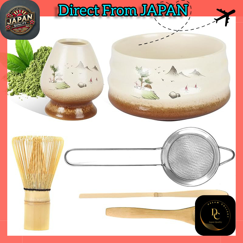 DWCQRTM Japanese Matcha Tea Set - 6-Piece Matcha Ceremony Kit with Bowl, Scoop, Whisk Stand, Whisk S