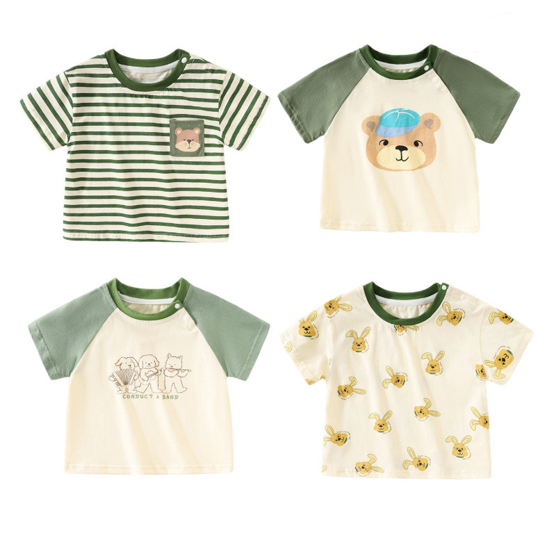 ทารกสบายๆแขนสั้นเสื้อยืดชายการ์ตูนผ้าฝ้ายบริสุทธิ์ด้านบน