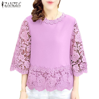 ZANZEA ใส่ ซานเซีย ผู้หญิงแฟชั่นเกาหลี โอ-คอลูกไม้3/4แขนเสื้…