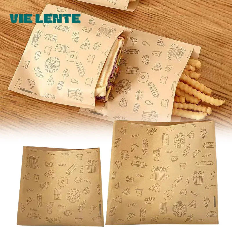 50PCS Greaseproof Paper Bag, Kraft Paper Bag, Food Packaging Bag, Disposable Packaging Baking Paper 