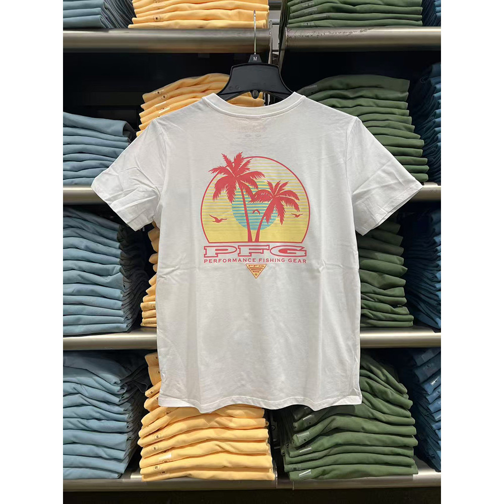 โคลัมบ์ PFG ผู้หญิงแฟชั่นลําลองกลับพิมพ์สบายรอบคอแขนสั้นเสื้อยืด