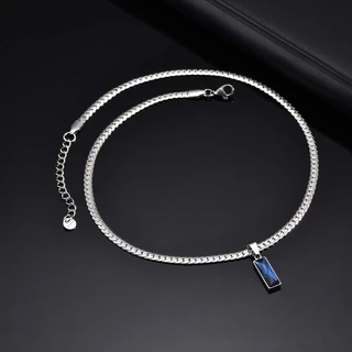 Vnox Simple Geometric Square จี้สแตนเลสสร้อยคอสําหรับผู้ชาย Blue Zirconia อินเทรนด์ NK.Chain เครื่องประดับ