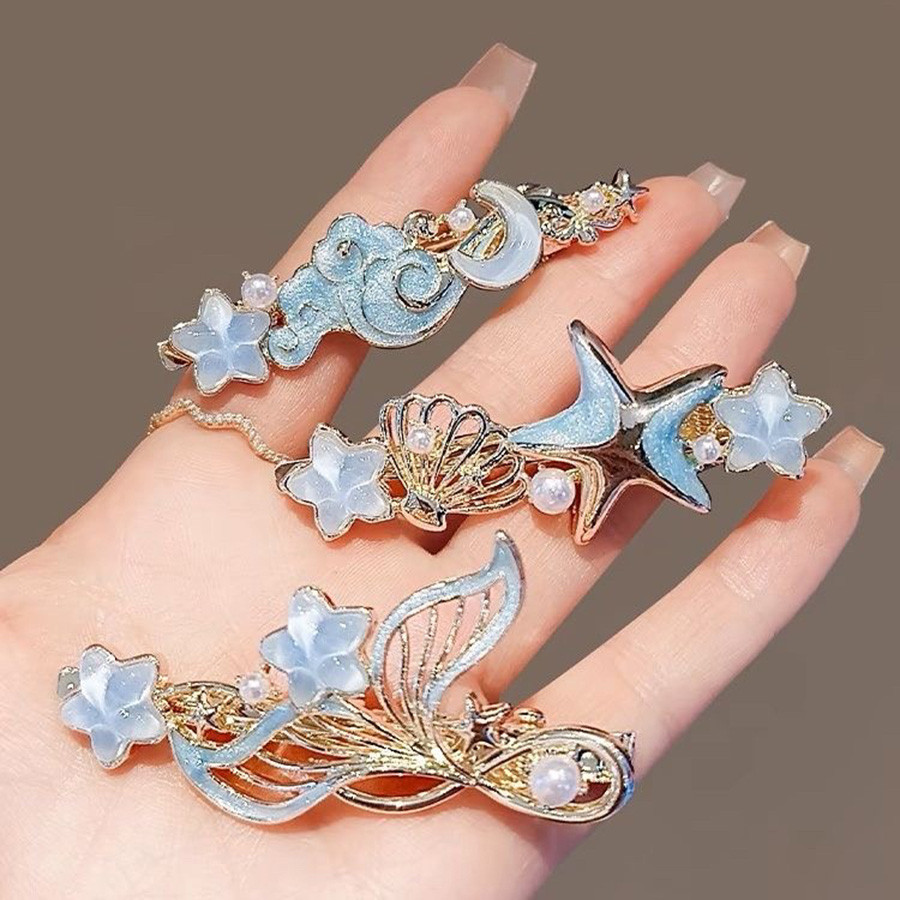 ขนาดเล็กสด สีฟ้า หางปลา มุก ใบเรียกเก็บเงินเป็ด คลิปหน้าผาก คลิปข้าง คลิปหน้าม้า คลิปผมหัก