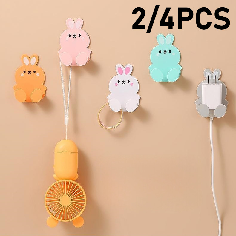 2/4PCS กระต่ายน่ารักปลั๊กตะขอติดผนัง Wirewound Plug Holder Kitchen Charger Organizer Rack