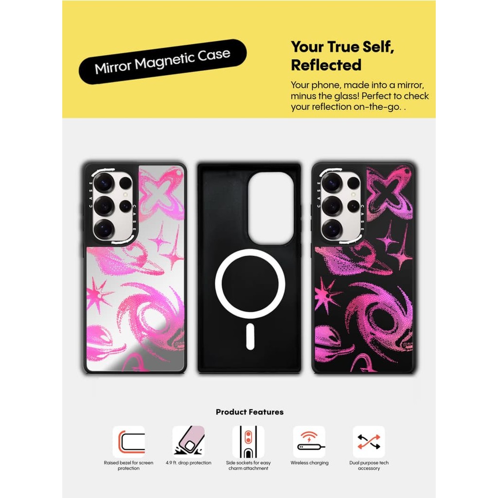 CASECASE X Y2K Bitmap กรณี Matte Black & Sliver กระจกแม่เหล็กดูดกรณี Samsung Galaxy S23 S24 S25 Ultr